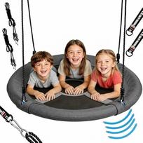 "Nest Swing Plate Swing" - reguliuojamo aukščio 120 cm skersmens kabančios sūpynės iki 300 kg svorio, vaikiškos sūpynės viduje ir lauke vaikams ir suaugusiesiems