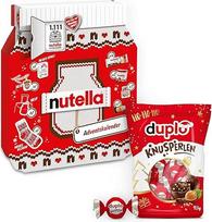 "Nutella" advento kalendorius 2025 su 24 šokoladiniais siurprizais, 528 g ir "Duplo Crisp Beads" 97,5 g - saldainių rinkinys, mielas dovanų rinkinys advento sezonui, idealiai tinkantis draugams, šeimai ir "Nutella" mėgėjams