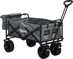 "Outsunny Handcart" sulankstomas transportavimo vežimėlis, sunkvežimis su šaldymo krepšiu, paplūdimio vežimėlis su ištraukiama rankena, sodo vežimėlis iki 100 kg keliamosios galios, "Oxford", tamsiai pilkas