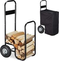 "Relaxdays" metalinis malkų vežimėlis, apsaugotas nuo oro sąlygų, 2 ratai, 60 kg, transportavimas ir sandėliavimas, malkų vežimėlis, juodas, 109 x 58 x 51 cm