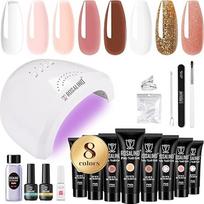 "ROSALIND Poly Extension Nail Gel Starter Set", 8 x 10 ml poli nagų gelio rinkinys su 48 W UV lempa, baziniu ir viršutiniu sluoksniu, manikiūro įrankiais, pradinis nagų priauginimo gelio rinkinys pradedantiesiems, profesionalams ir salonams