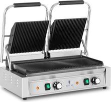 "Royal Catering" RCPKG-3600-R Dvigubo kontakto kepsninė "Gastro" 3600 W su briaunomis 50-300 °C 2 viršutinės plokštės: 21 x 21, apatinė plokštė: 48 x 23 cm