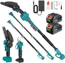 "Yofidra 4-in-1" mini grandininis 6 colių pjūklas su teleskopiniu strypu ir bešepetėlinėmis 25 mm genėjimo žirklėmis, 180° reguliuojamu kampu, akumuliatorinis genėtuvas su 2 x 3,0 Ah akumuliatoriais ir įkrovikliu, maks. Atstumas iki 4,6 m