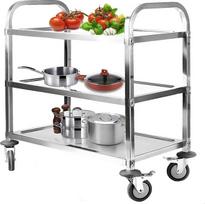 3 lentynos serviravimo vežimėlis Nerūdijančio plieno virtuvės vežimėlis 835 x 750 x 400 mm Valgomojo vežimėlis su stabdžių ratukais Pakrovimo talpa 110 kg Transportavimo vežimėlis Paslaugų vežimėlis Vežimėlis restoranui