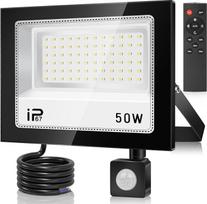 50W LED prožektorius su judesio jutikliu lauke, 5000LM 7000K itin ryškus prožektorius, IP67 vandeniui atsparus prožektorius su nuotolinio valdymo pulteliu, šaltai baltas lauko prožektorius sodui, garažui, sporto aikštelei, kiemui