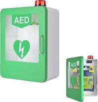 AED defibriliatoriaus saugojimo spintelė, sieninė plastikinė širdies defibriliatoriaus spintelė su signalizacija, pirmosios pagalbos spintelė, reguliuojama pertvarų padėtis, dvigubo jungiklio valdymas, tinka daugumai