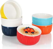 com-four® 6 x Souffléf Ramekins - Ragout Fin keraminiai indeliai - orkaitėje kepimui skirti indai - indaplovėje plaunami desertiniai indeliai - spalvingi keraminiai indai 250 ml