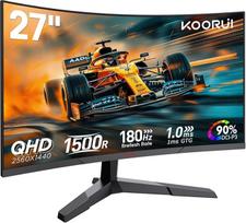 KOORUI 27 colių žaidimų monitorius, 1800R paviršiaus ekranas 2560X1440 (QHD), 144 Hz 1 ms, DCI-P3 85%, itin plona diafragma, reguliuojamas pakreipimas, palaiko HDMI/DP
