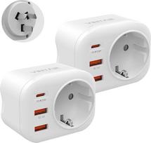 VINTAR 2PC 20W Australijos kelioninis adapteris, 4 in 1 PD ir QC 3.0 greitojo įkrovimo kištukinis adapteris, su 2 USB prievadais ir 1 USB-C prievadu, skirtas Australijai, Argentinai, Kinijai, I tipo