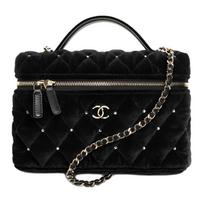 Chanel 25k Leather Chain Link Diamond Pattern Classic Brand Logo Velvet Material With Golden Hardware Makeup Bag Handbag Women'S Style Black Basic+Dust Bag juoda