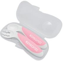 Stalo įrankiai Edison Mama Begginer Set Fork & Spoon, 9 mėn., polipropilenas (pp)/termoplastinė guma (tpe), balta sp./rožinė sp.