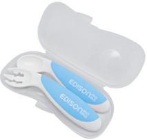 Stalo įrankiai Edison Mama Begginer Set Fork & Spoon, 9 mėn., polipropilenas (pp)/termoplastinė guma (tpe), mėlyna sp./balta sp.