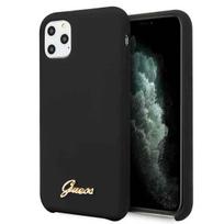 Guess GUHCN58LSLMGBK Apple iPhone 11 Problack dėklas Silicone Vintage Gold Logo