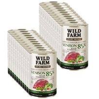 WILD FARM PURE MONO Elnienos, brokolių ir spanguolių 24x400 g vienos rūšies baltymų šunų maistas