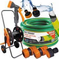 Sodo žarnos rinkinys KUGOgarden 3/4" 30m, 6 sluoksnių, su pistoletu ir vežimėliu Bradas