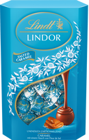 Lindt salted caramel LINDOR pieniško šokoladai rutuliukai su karamelės įdaru ir jūros druska, 200g