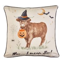 Dekoratyvinė pagalvėlė su Helovyno motyvu 45x45 cm Halloween Highland Cow – Catherine Lansfield