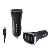 Beline automobilinis įkroviklis 3xUSB + lightning 4A juodos spalvos iPhone 5/6/7/8/X/Xs/Xr