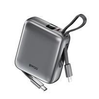 BWOO išorinė baterija P74 22.5W 20000 mAh su 2 įmontuotais kabeliais 1 x USB-C 1 x Lightning juoda