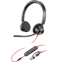 POLY Blackwire 3325 Stereo MS Teams Laidinės ausinės, 3.5mm jack, USB-C/A Adapter, Juoda