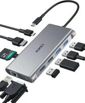 Aukey Hub USB-C CB-C89 Aluminium | 10w1 | RJ45 Ethernet 10/100/1000Mbps | 4xUSB | HDMI 4k@30Hz | SD i microSD | USB-C Power Delivery 100W