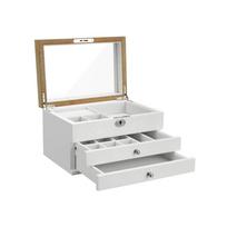 Elegantiška papuošalų dėžutė su veidrodžiu | 3 skyriai | Balta