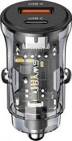 Usams Car charger 30W 1xUSB+1 1xUSB-C Fast charge