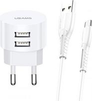 Usams Charger t20 2XUSB 2,1A USB-C Kable Round