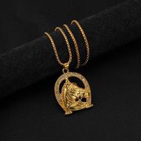 European and American Gold-Plated Hip-Hop Horse Head Pendant Necklace stilius 3 spalva