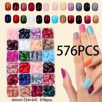 French Design False Nails Red Blue Press On Nails New False Nail Tips  Manicure Tool 576pcs-A