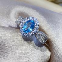 BELLA BOX Online celebrity live streaming new product simulation sky blue topaz full diamond simple temperament opening ring female ring Adjustable Opening mėlyna