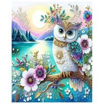 Deimantinė tapyba Animacinis gyvūnas Pelėda Pilna kvadratinė/apvali mozaika Vaivorykštės gėlė 5D DIY paveikslai interjerui Full Round 20x30CM blue