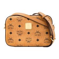 MCM Cognac Visetos Leather Camera Crossbody Bag with Gold Hardware for Daily Use Basic Set (Bag+Dust Bag)