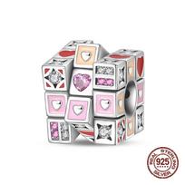 Silve Charm Bead Components Bead Components Pink Couple Love Rubik's Cube Charm Bead Components Accessories Designed For Bracelets Woman High Quality