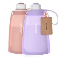 MOMCOZY DAUGKARTINIAI SILIKONINIAI PIENO IR MAISTO LAIKYMO MAIŠELIAI, 2 VNT. VIOLETINIS IR RAUSVAS