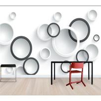 Tapetai Paprasti 3D Juodi ir Balti Stereo Apskritimai TV Foninė Sienelė Svetainė Miegamasis Restoranas Dekoras Freska 250 cm(W) x 160 cm(H) white