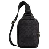 Coach Signature Canvas Sling Bag, Black Pebbled Leather Trim Men's Chest Crossbody Bag, Casual Daily Travel Commute CV763-QBMI5 Basic Set (Bag+Dust Bag)