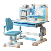 2 vnt./komplektas Vaikų mokymosi stalas ir kėdė, Reguliuojamo aukščio vaikiškas mokyklos mokymosi stalas ir kėdė su sėdėjimo korektoriumi, Ergonomiška stalo kėdė su knyga mėlyna