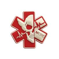 Available MEDIC Skeleton Medical Armband Patch: Hook & Loop, Waterproof, Washable PVC Badge balta/raudona