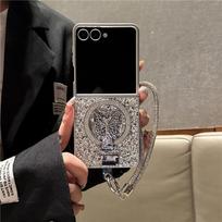 Madingas Blizgantis Mielas Drugelis Stovas Laikiklis Telefono Dėklas Samsung Galaxy Z Flip 7 FE 6 5 4 3 Flip6 Flip7 Dangtelis su Grandinėle Dėklai Galaxy Z Flip7