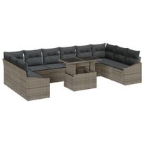 11 dalių sodo sofa komplektas su pagalvėmis pilko poli ratanas