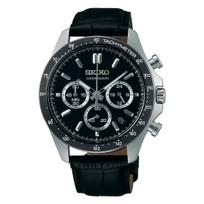 SEIKO SELECTION SBTR021 Vyriškas laikrodis su baterija, kvarcinis chronografas, datos kalendorius, 24 valandų rodyklė, odinis dirželis, juodas ciferblatas, nerūdijančio plieno.