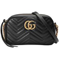 Gucci GG Marmont Juoda Oda Ševrono Dygsniuota Kameros Crossbody Rankinė Moterims Kasdieniam Naudojimui Basic Set (Bag+Dust Bag)