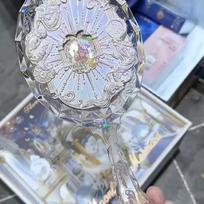 Flower Knows Moonlight Mermaid Exquisite Textured Crystal Hand Mirror Blue Pink Ladies Makeup Mirror baltos spalvos nuo blyksnio