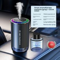 Automobilių oro gaiviklio kvapų difuzorius su spalvinga šviesa, automatinis įjungimas / išjungimas, 3 purškimo režimai, įkraunamas automatinis eterinių aliejų difuzorius, drėkintuvas Blue Ocean pilka