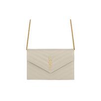 Saint Laurent Ysl Cassandre Auksinis Metalinis Logotipas Dygsniuota Grūdėta Reljefinė Oda Vokelio Grandinėlės Piniginė Peties Crossbody Krepšys Moteriški krepšiai 695108-BOW01-9207 Box(Basic Set+Box)