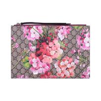 Gucci GG Supreme Canvas Blooms Print Large Zip Pouch Clutch Bag In Brown For Women Daily Use Basic Set (Bag+Dust Bag)