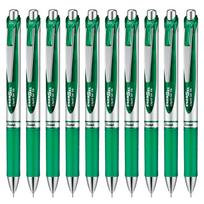 Pentel EnerGel Gel Ballpoint Silver 10 Pens Pen, Retractable, 0.5mm, Barrel, Green, žalia