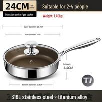 316L nerūdijančio plieno nelipnus keptuvas indukciniams kaitlentėms – idealus giliam kepimui, blynams ir omletams With cover 24cm
