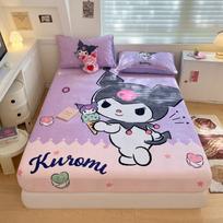 3D Pattern K-Kuromi Soft Bedding Fitted Sheet Deep Pocket 30Cm Cartoon H-Hello Kitty Fitted Sheets Fade Resistant Multiple Sizes 90x200x30cm-2pcs gray